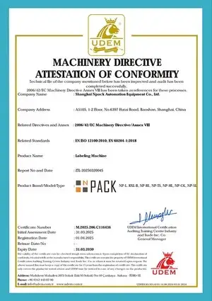 Certificato CE-  Macchina per l'etichettatura