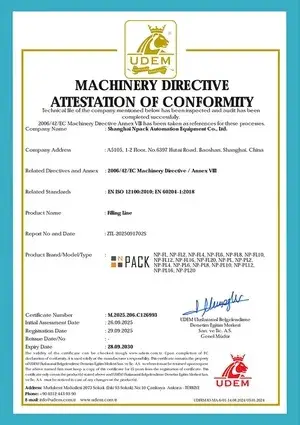 Certificato CE - Macchina riempitrice
