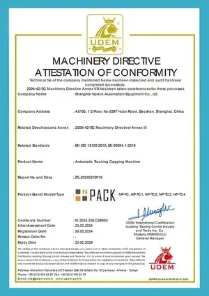 Certificato CE - Macchina automatica per la chiusura con tappi
